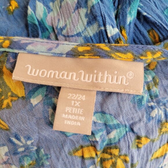 Woman Within 1XP 22/24 Blue Yellow Floral A Line Maxi Dress Modest Long Summer - Picture 3 of 5